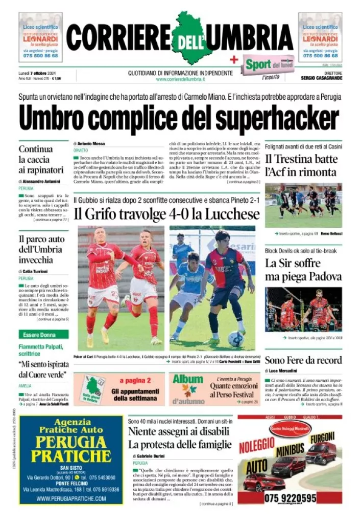 Prima-pagina-corriere umbria-del-2024-10-07